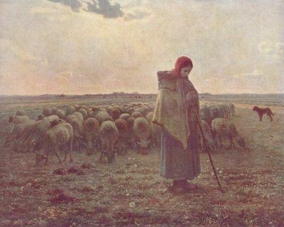 Meisje hoedt de schapen door Jean Francois Millet